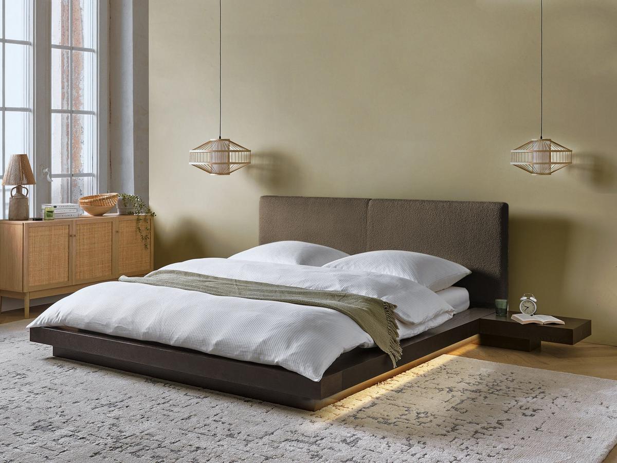 BETT mit LED 160/200 cm MDF-Platte Dunkelbraun Zen - Dunkelbraun, Holz (160/200cm) - Beliani