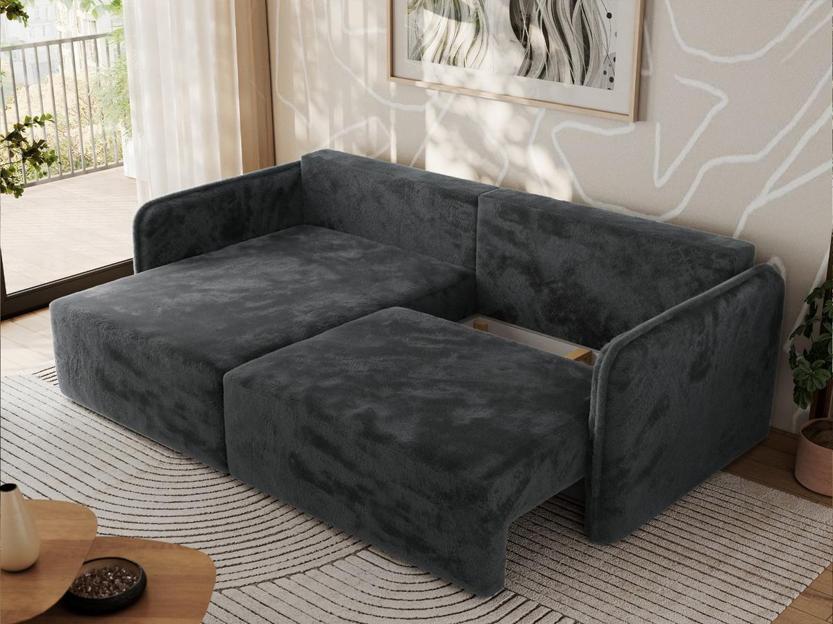 ECKSCHLAFSOFA MESTO L Dunkelgrau Plüsch - links - Dunkelgrau/Schwarz, Kunststoff/Textil (227/147cm) - MKS