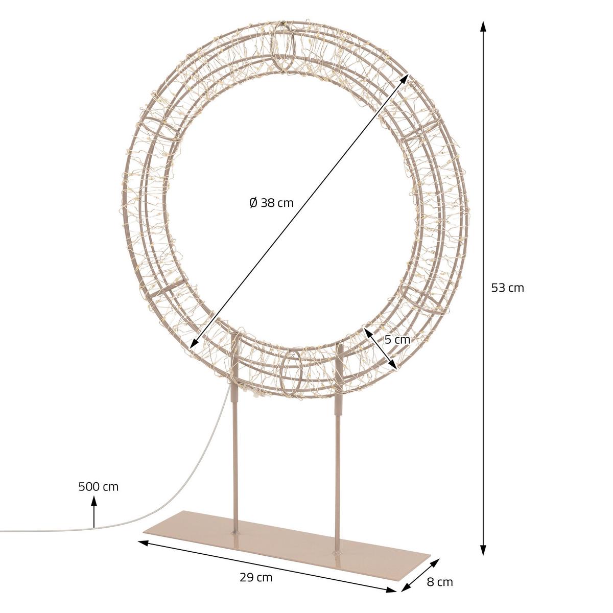 LED WEIHNACHTSKRANZ 53 cm mit Sockel Weihnachtsdeko mit Lichterkette 300 LED Warmweiß - Beige, Metall (38/53/8cm) - ECD-Germany