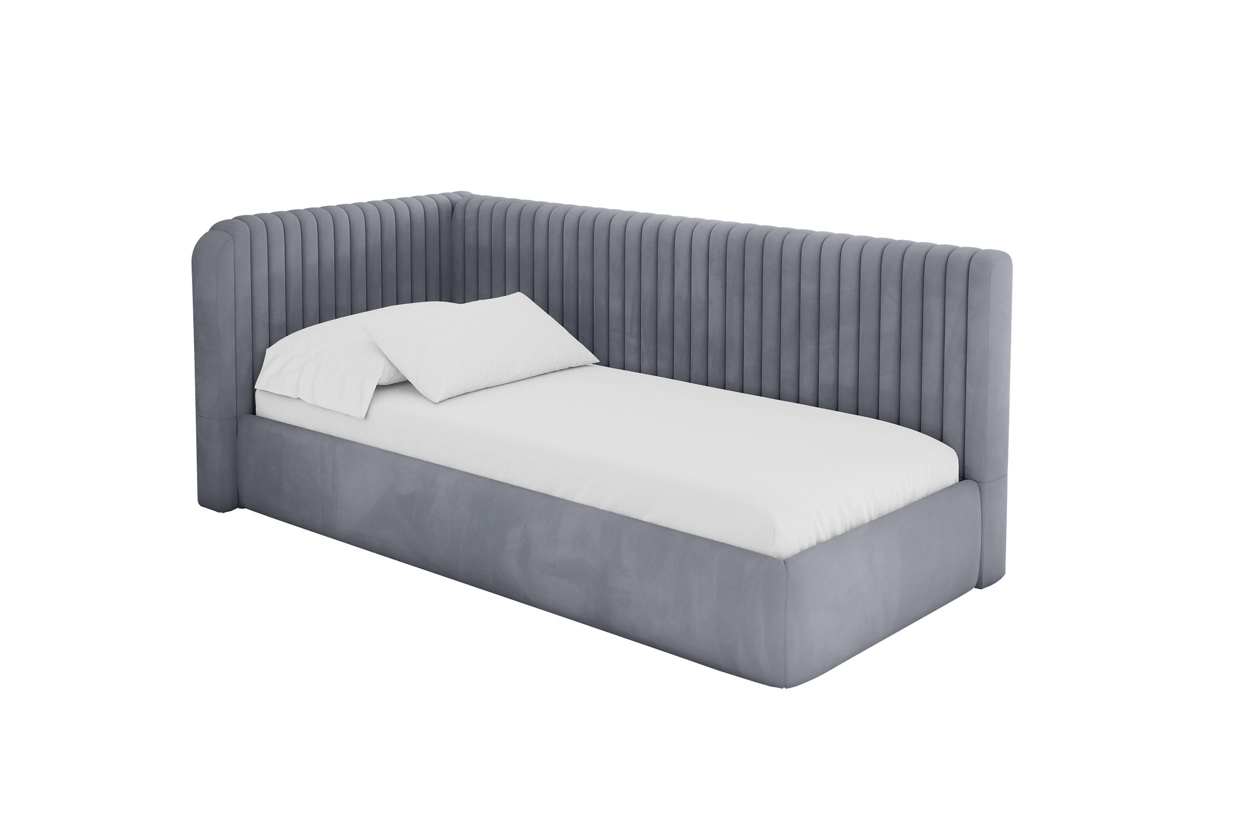 EINZELLBETT Jugendbett mit Bettkasten und Matratze H3/H4, Rechts - AURY 100x200 Grau - Blaugrau, Holzwerkstoff/Textil (100/200cm) - ALTDECOR