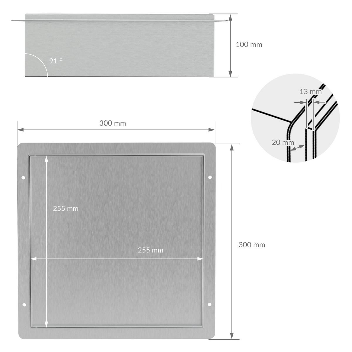 DUSCHNISCHE Edelstahl gebürstet mit befliesbarer Tür Silber 25,5/25,5 cm - Silberfarben, Metall (30/10/30cm) - LuxeBath