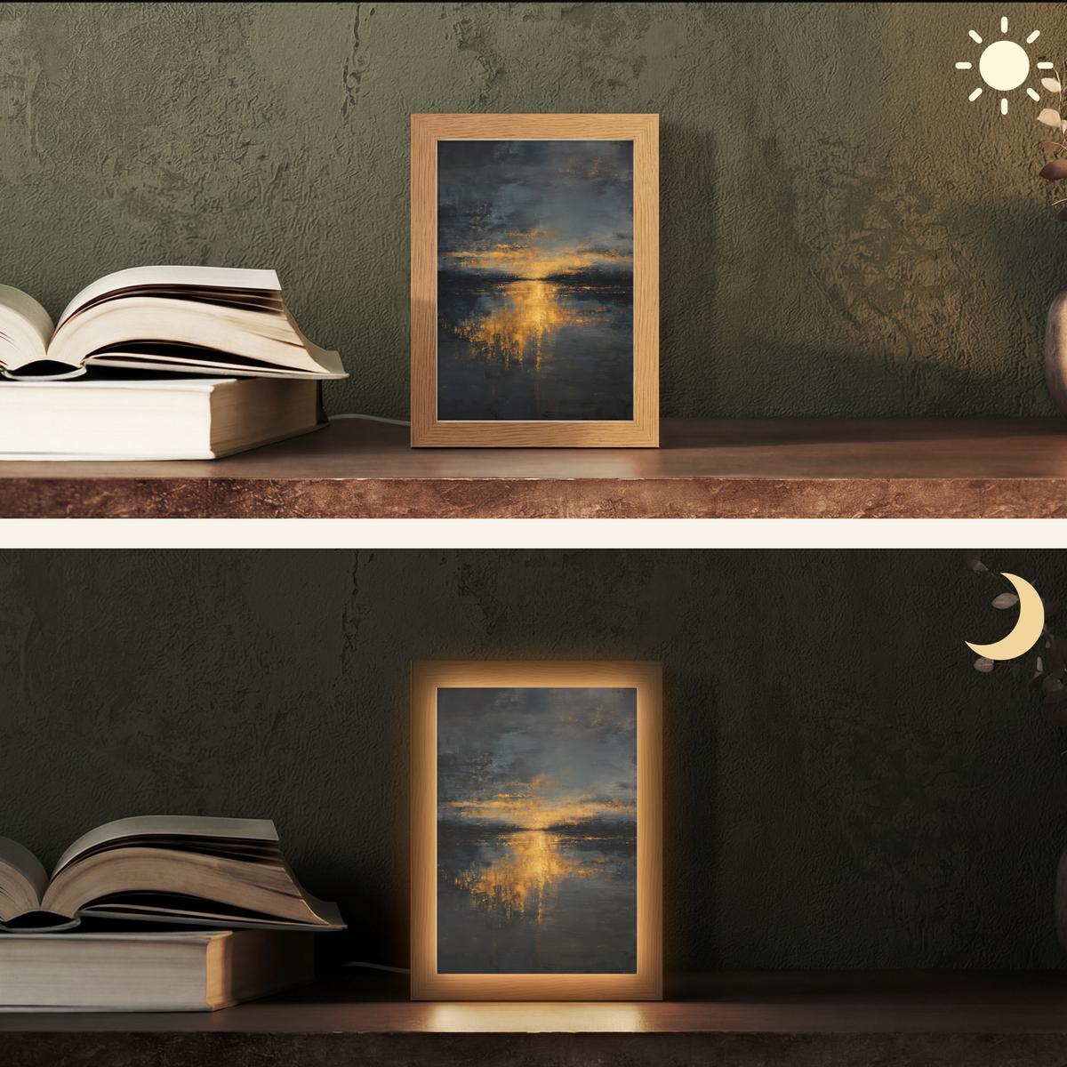 TISCHLEUCHTE Goldene Reflexion auf dem Wasser 15x20 cm - Beere, Holzwerkstoff (8/15/20cm) - OnlyWow