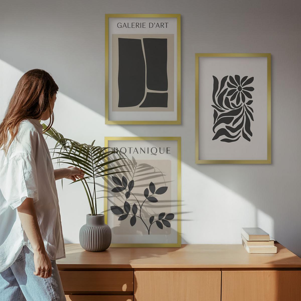 BILDER SET 3er Set - 40x60 cm Goldrahmen - Abstrakte Pflanzenmuster - Goldfarben, Kunststoff (40/60cm) - TULUP