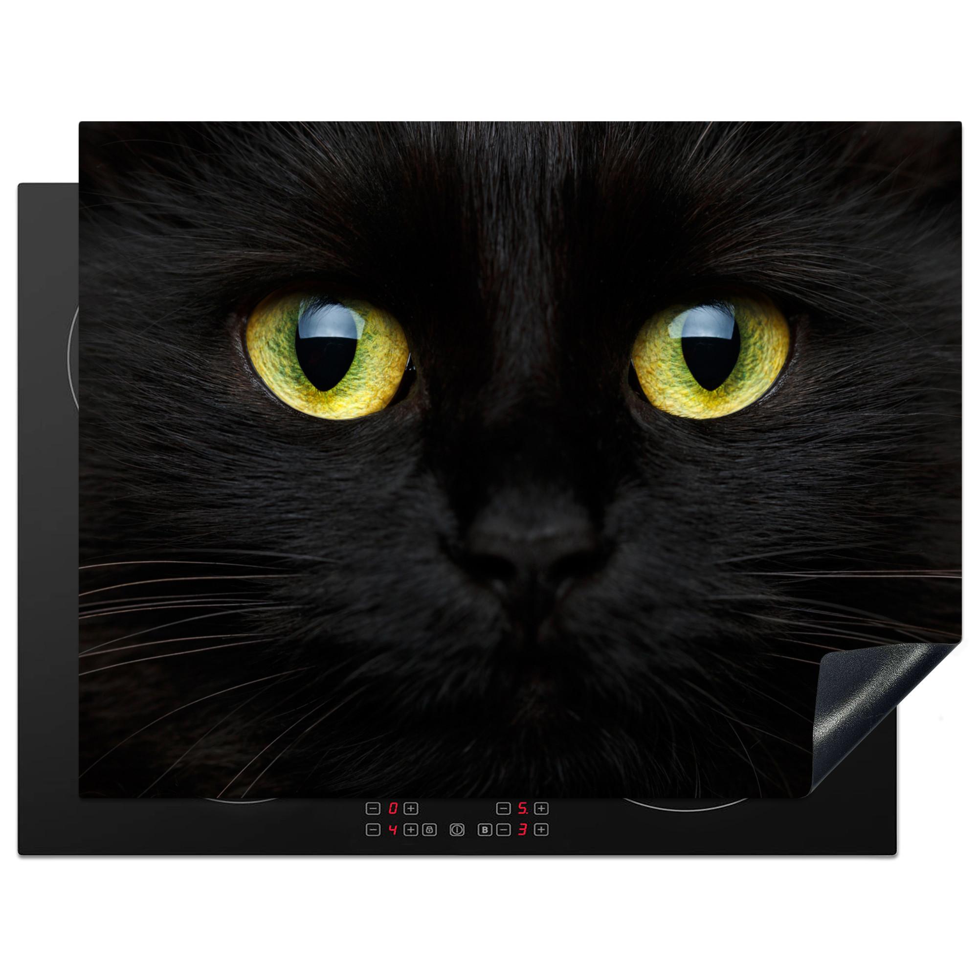 HERDABDECKPLATTE Katze - Augen - Gelb - Schwarz Induktionsmatte 77x59 cm - Schwarz, Kunststoff (77/59/0.2cm) - MuchoWow