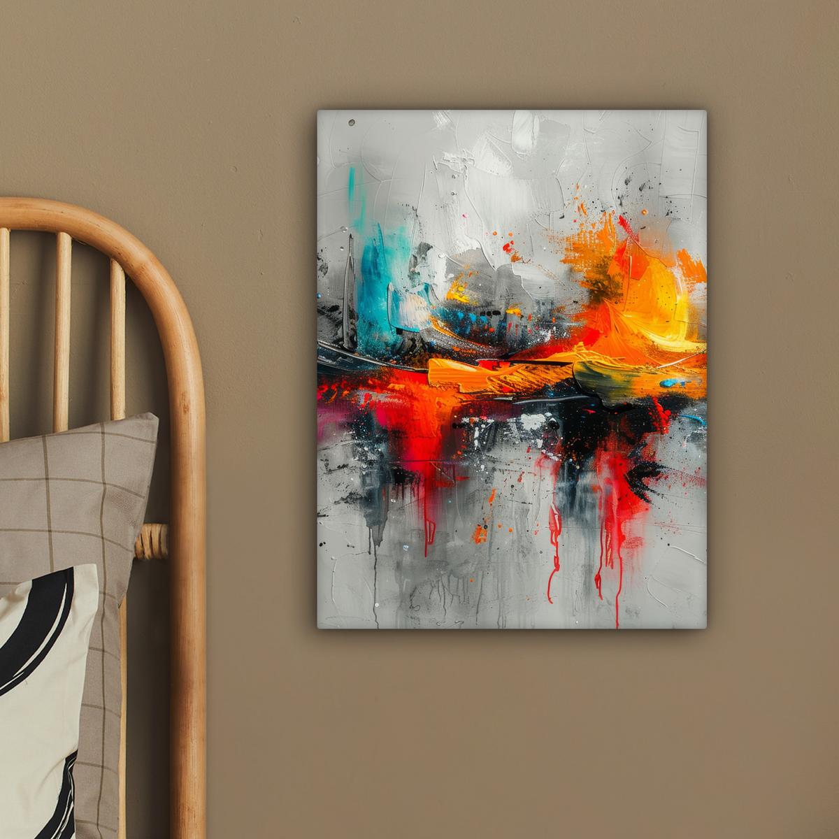 LEINWANDBILD Moderne Kunst - Orange - Grau - Abstrakt Room Decor 30x40 cm - Hellgrau, Textil (30/40cm) - MuchoWow