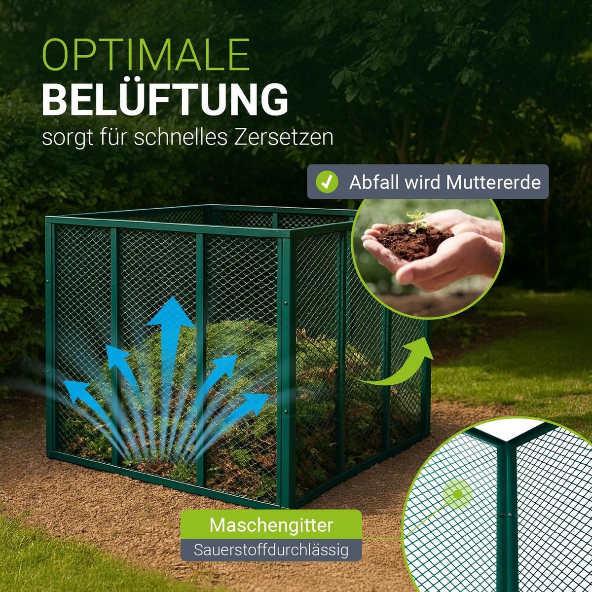 KOMPOSTER Metall dunkelgrün 800L - Grün, Metall (100/80/100cm) - Juskys