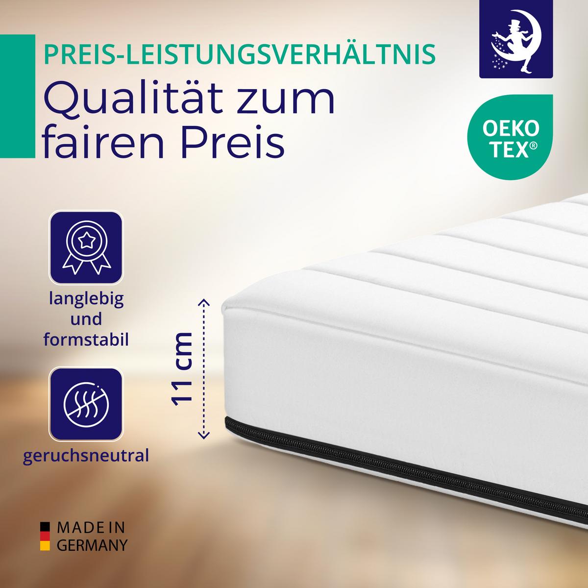 KALTSCHAUMMATRATZE H3 100x200 cm – ergonomische Matratze ca. 11 cm – allergikergeeignet – Bezug waschbar - Weiß, Textil (100/200cm) - Mister Sandman