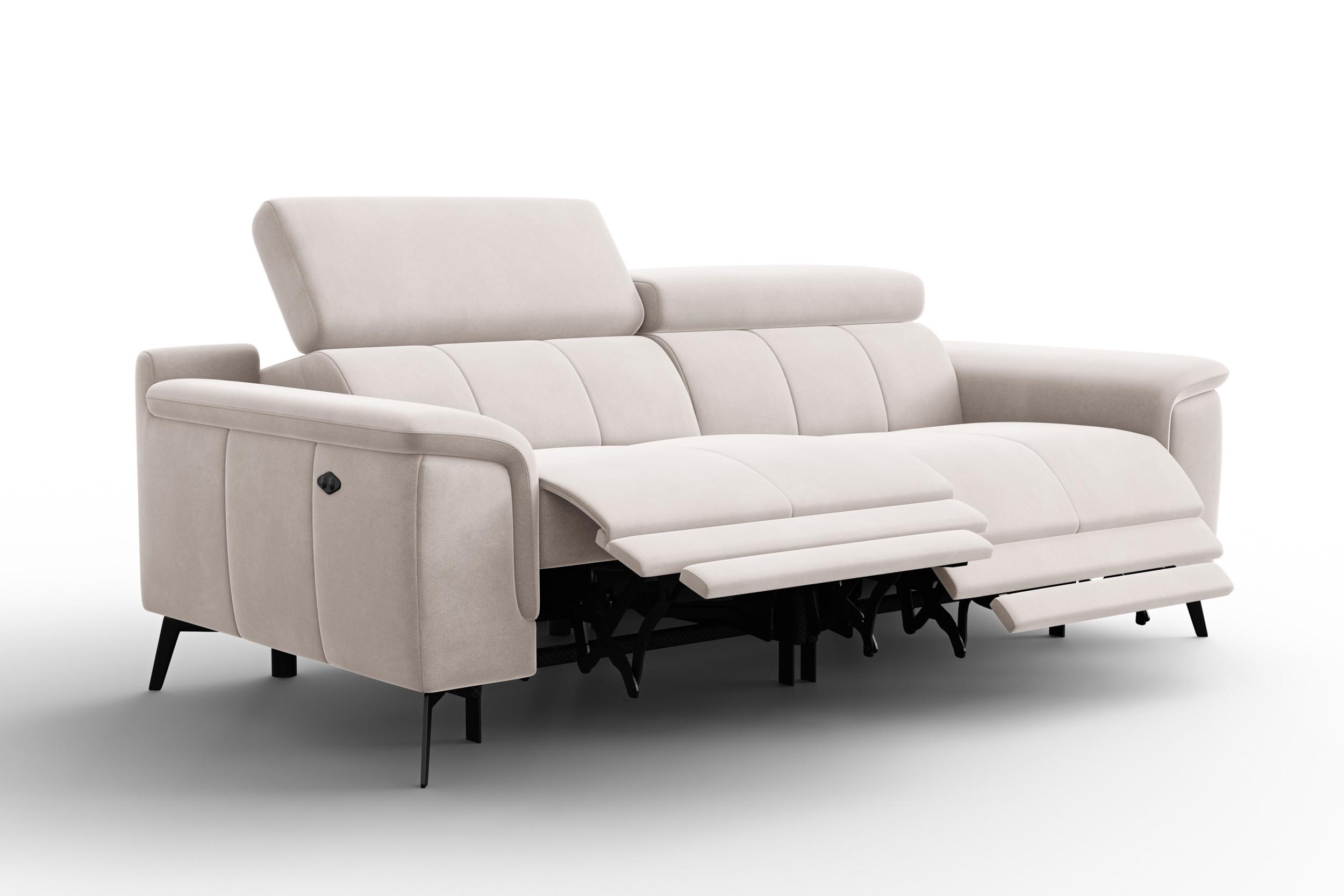 SOFA RELAX FIERO 3-Sitzer, Beiger Veloursstoff - Beige/Schwarz, Holz/Textil (212/82/103cm) - Courtois Laville