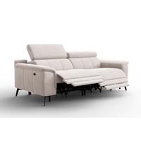 SOFA RELAX FIERO 3-Sitzer, Beiger Veloursstoff - Beige/Schwarz, Holz/Textil (212/82/103cm) - Courtois Laville