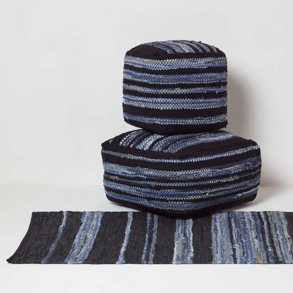 SITZWÜRFEL Texas blau gestreift, 40/40/40 cm - Blau, Textil (40/40/40cm) - Homescapes