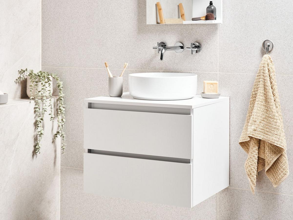 WASCHBECKENUNTERSCHRANK wandmontiertk 60 cm Weiß Serra - Weiß, Holzwerkstoff (60/47/47cm) - Beliani