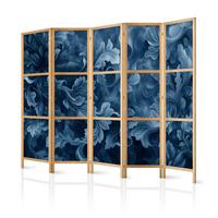 PARAVENT Japanischer 5-tlg 225x172 cm Bl tter Ornamente - Blau, Holz/Textil (225/172/3cm) - Muralo