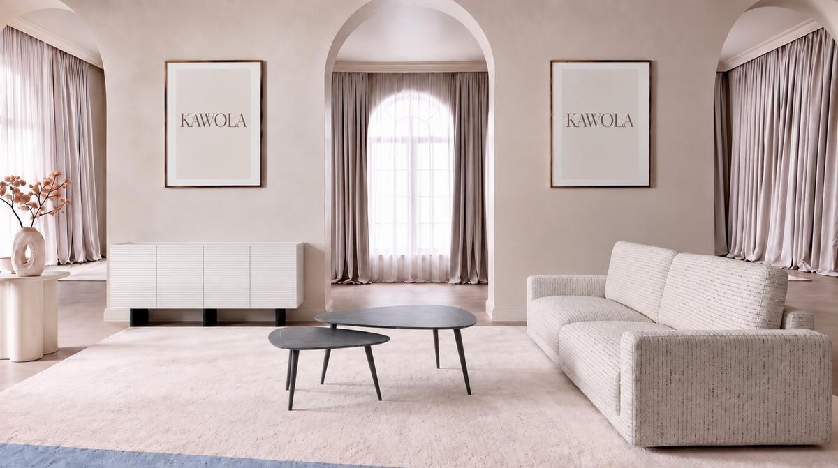 SOFA MARLIN Cremeweiß Flachgewebe - Creme/Schwarz, Kunststoff/Textil (262/80/100cm) - KAWOLA