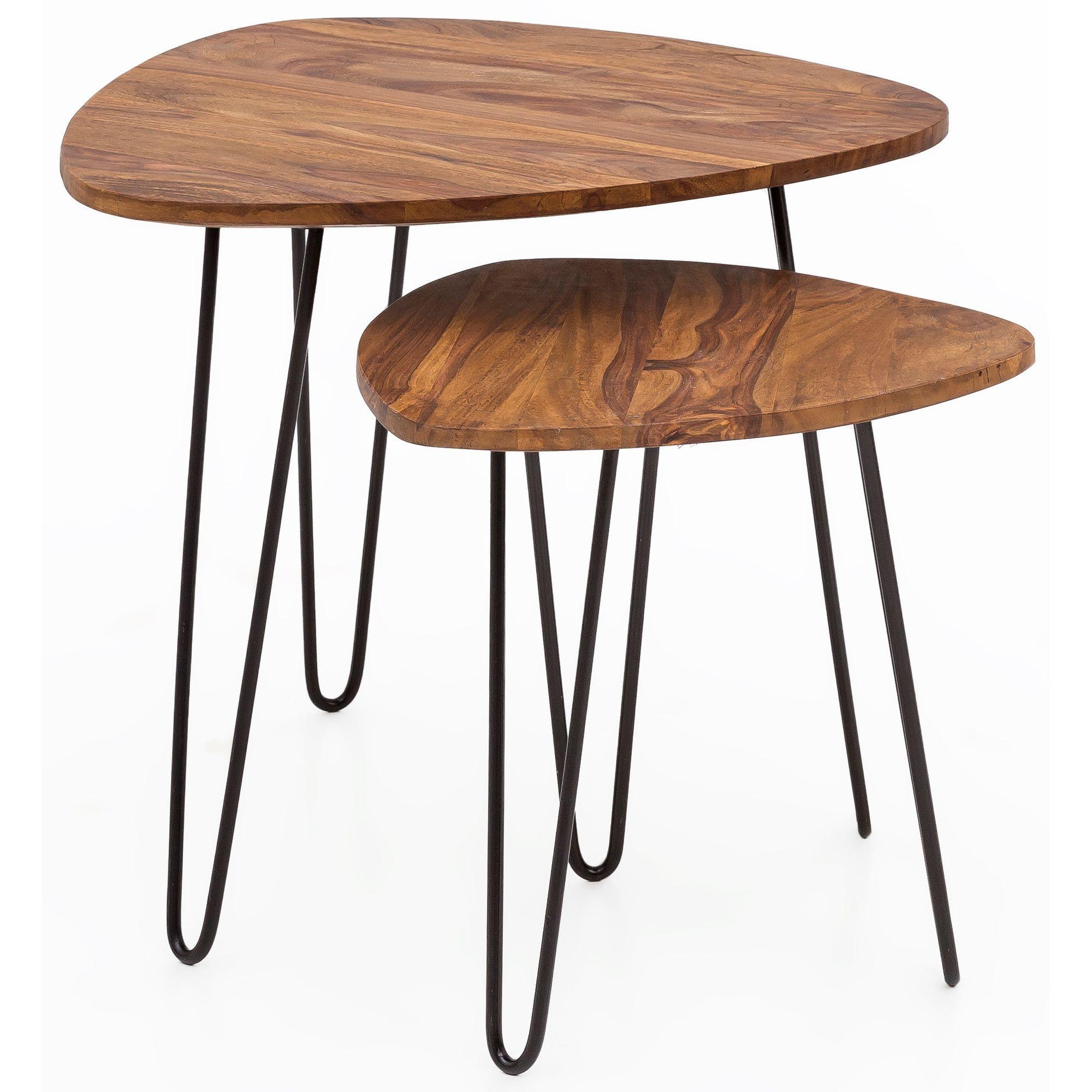 BEISTELLTISCH Set – 2-teilig Massivholz Metall Industrial - Schwarz/Braun, Holz/Metall (60/60/56cm) - KADIMA DESIGN