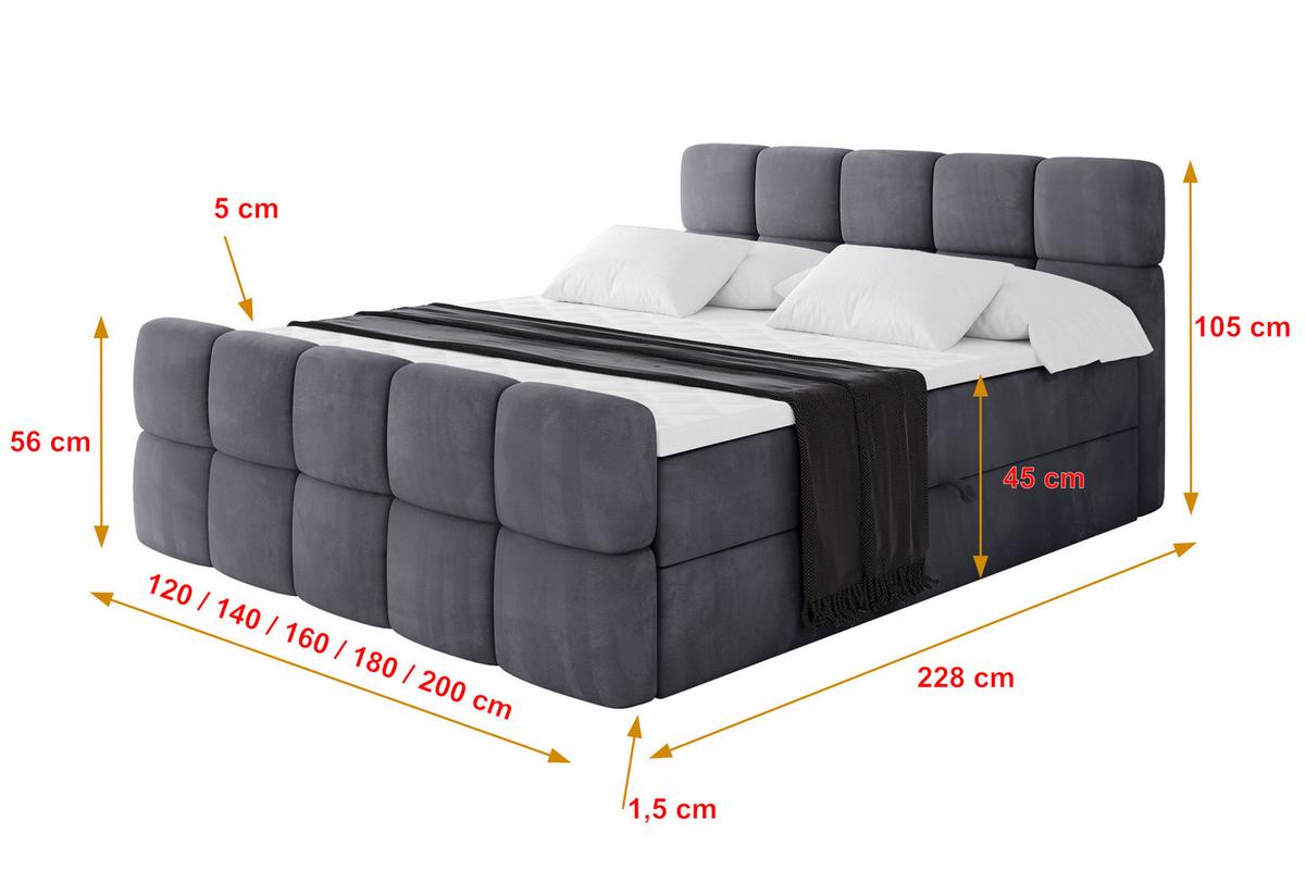BOXBETT mit Matratze H3 - FAMA-Z - 200x200 cm Dunkelgrau Casablanca - Dunkelgrau, Holzwerkstoff (200/200cm) - ALTDECOR