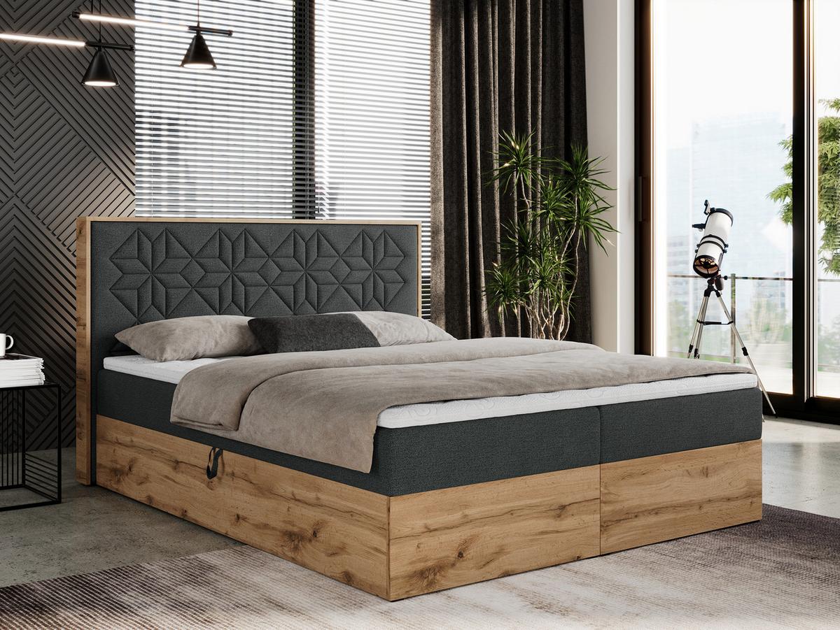 BOXBETT NESSI - 160/200 Dunkelgrau Struktur - H4 - Dunkelgrau, Holz/Textil (160/200cm) - MKS