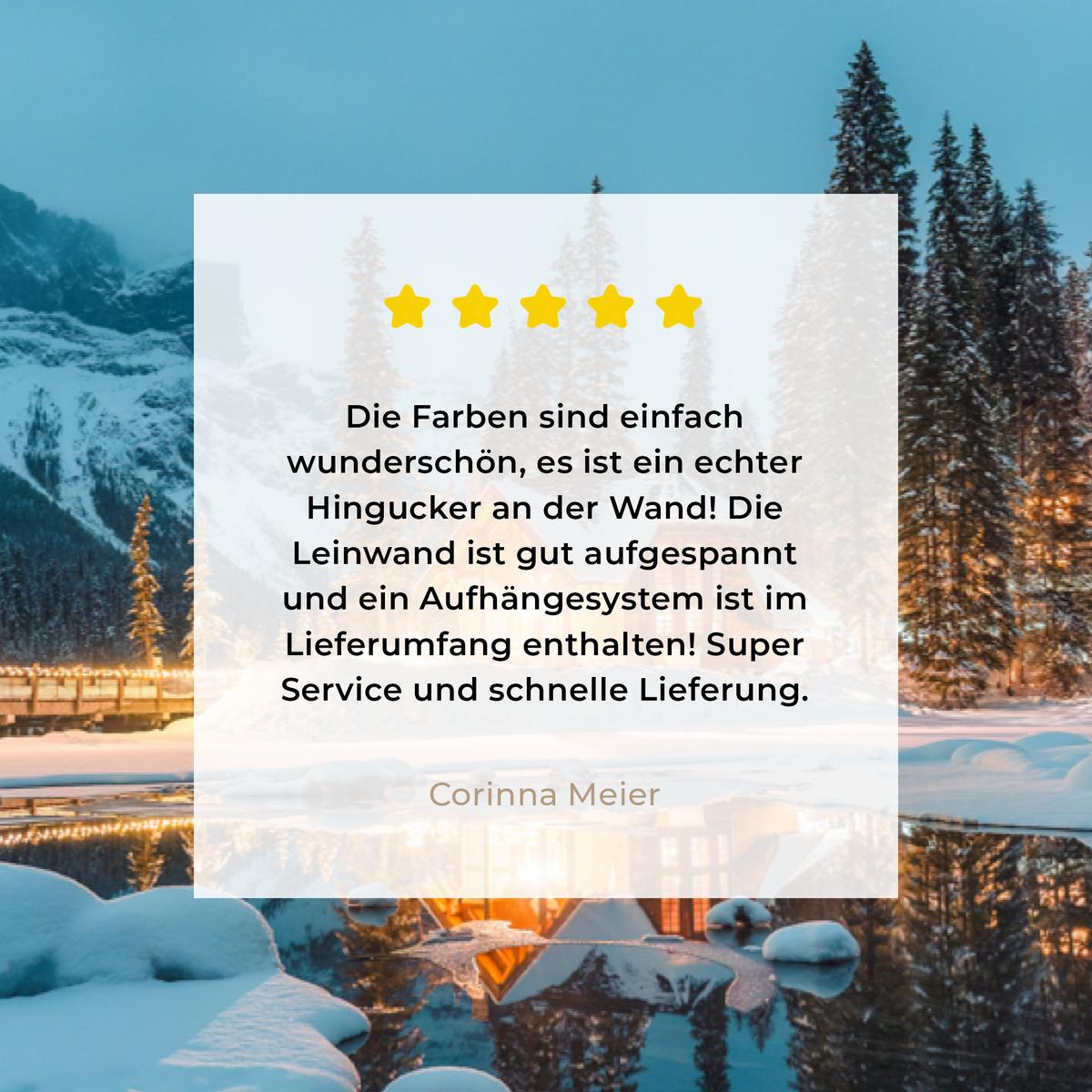 LEINWANDBILD Winterlandschaft - Natur - Haus - Berge - Schnee Gemälde 60x40 cm - Hellblau, Textil (60/40cm) - MuchoWow