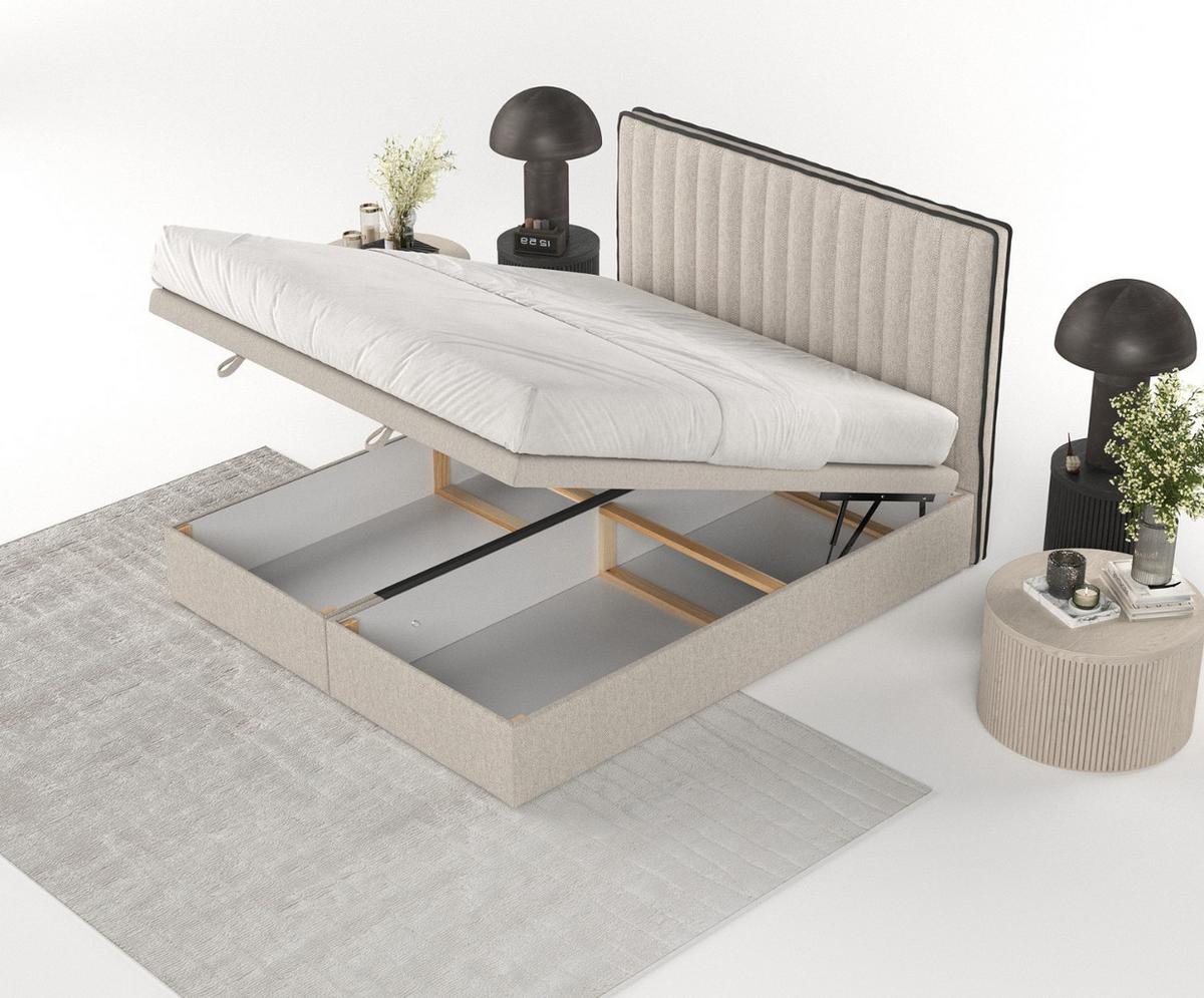 POLSTERBETT Keva mit Stauraum 120/200 cm Hellbeige im Megan Stoff - Sandfarben/Schwarz, Holz/Holzwerkstoff (120/200cm) - AltaBeds