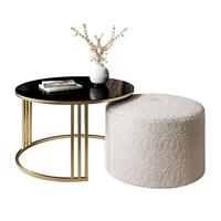 COUCHTISCH mit Hocker LORI GLASS gebürstetes Gold/schwarzes Glas/Coral 50 - Schwarz, Metall (70/70/49cm) - Lookway