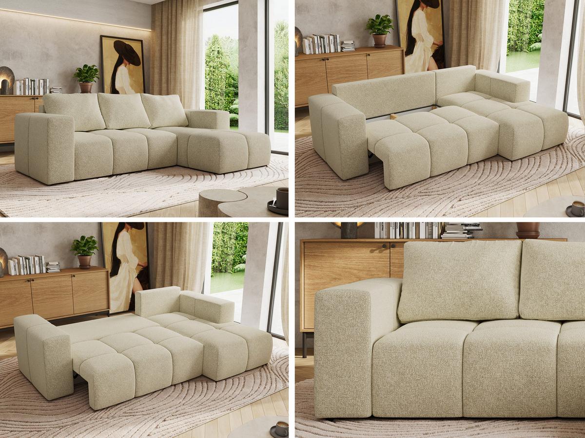 ECKSOFA MONIVA Creme Strukture - Rechts - Creme/Schwarz, Kunststoff/Textil (266/164cm) - MKS