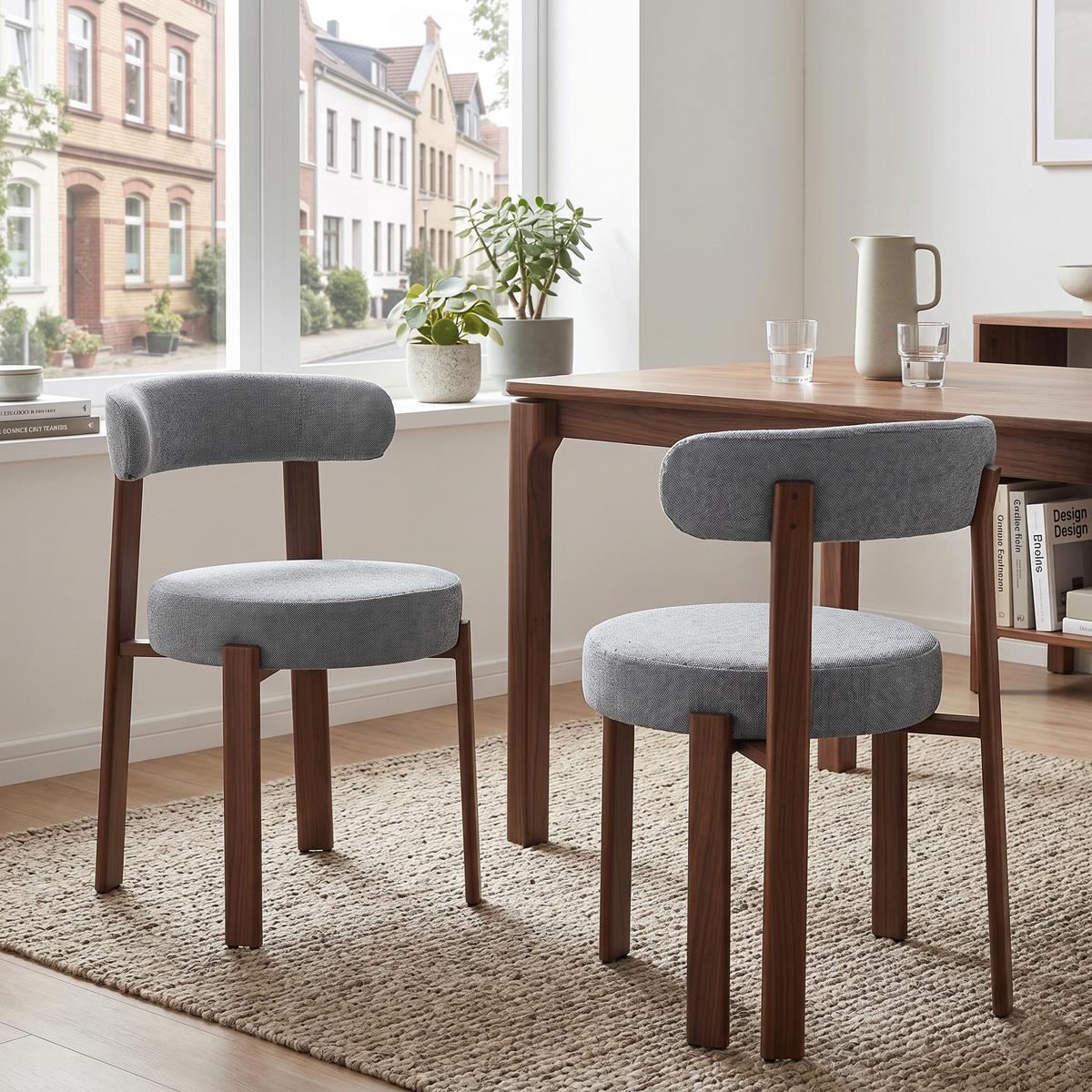 ESSZIMMERSTUHL 2ER-SET aus Stoff, mit ergonomischer Bügellehne - Grau, Textil (51.5/79/57cm) - Urban Meuble