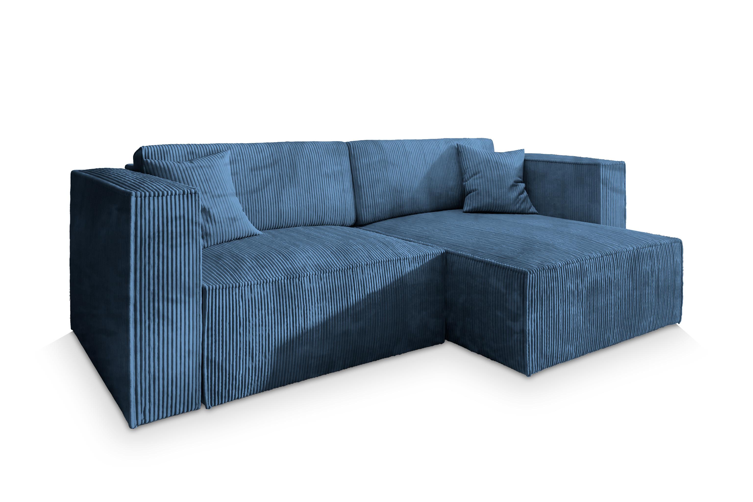 ECKSOFA NERIO P Blau Kordstoff mit Schlaffunktion - Blau/Grau, Holz/Kunststoff (245/148cm) - MASSENO