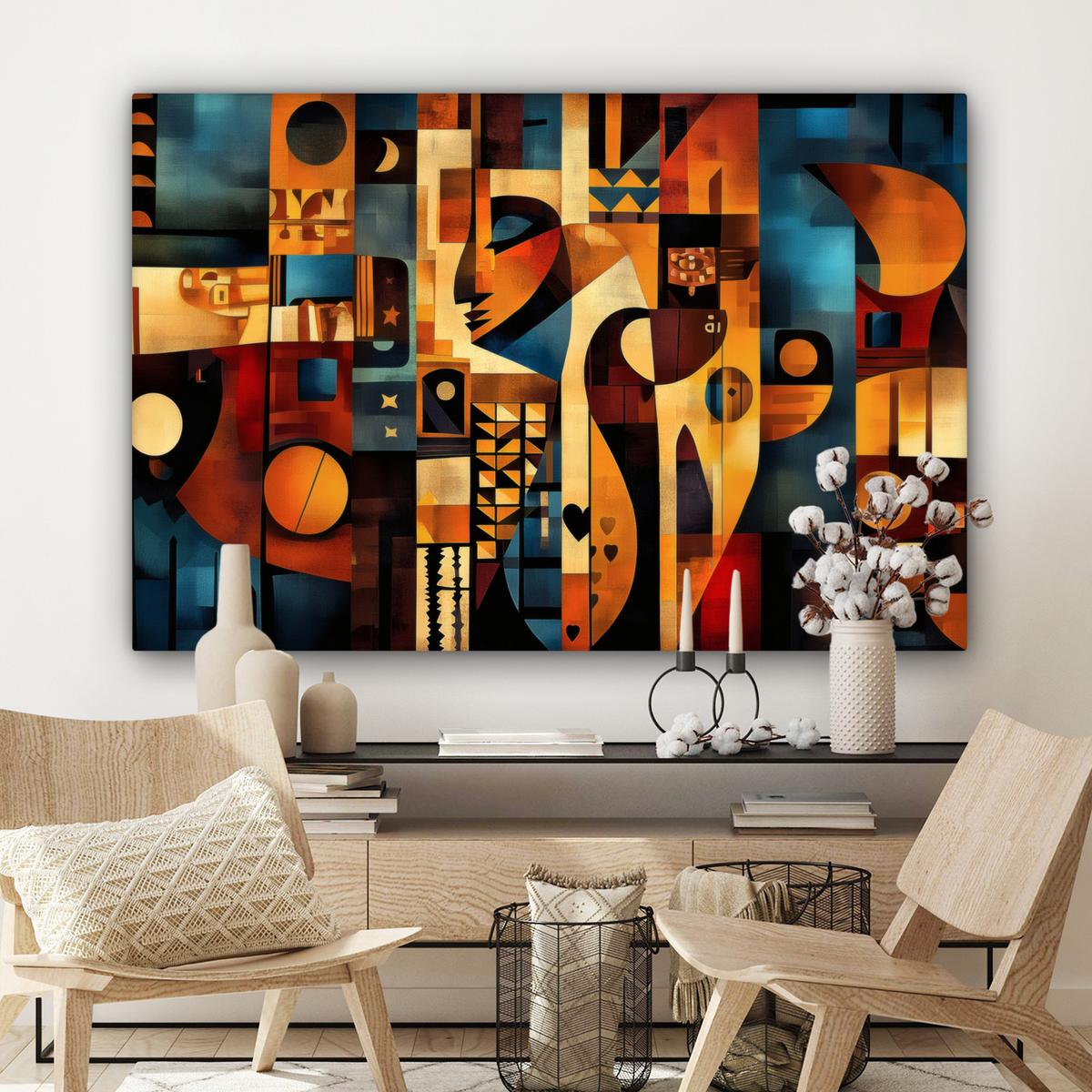 LEINWANDBILD Figuren - Abstrakt - Symbole Wohnzimmer Groß 120x80 cm - Terracotta, Textil (120/80cm) - MuchoWow