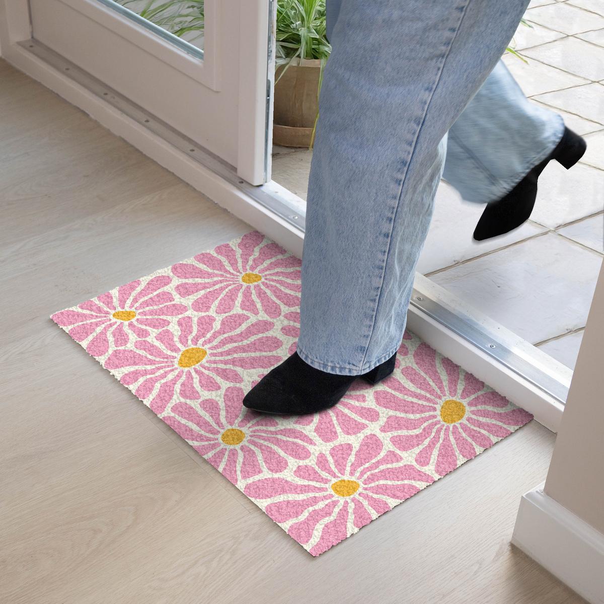 FUSSMATTE Blumen - Muster - Rosa - Beige - Orange Sauberlaufmatte 60x40 cm - Rosa, Kunststoff (60/0.4cm) - MuchoWow