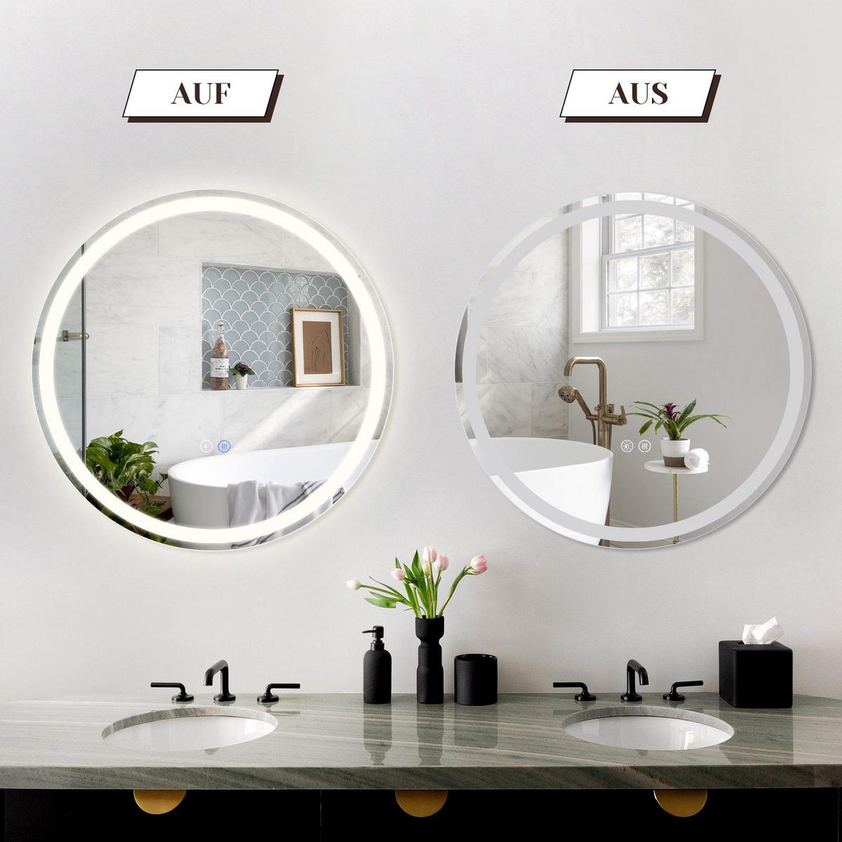 BADEZIMMERSPIEGEL Mainz mit LED-Leuchte Ø50 cm - Weiß, Glas (50/3/50cm) - Nettlife