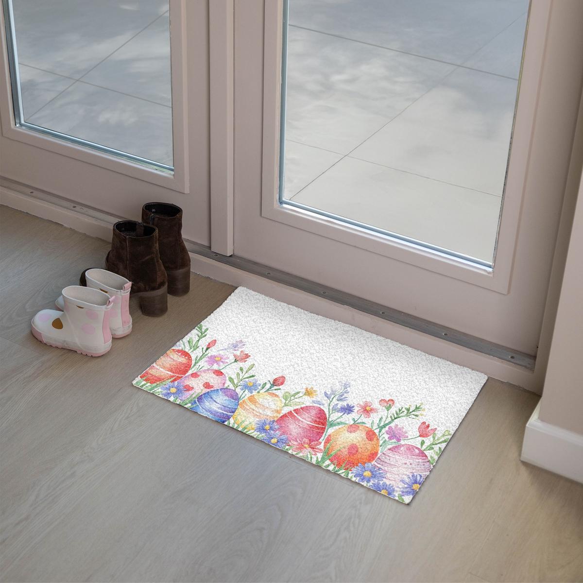 FUSSMATTE Blumengarten - Bunt - Eier Teppichmatte 60x40 cm - Multicolor/Weiß, Kunststoff (40/60cm) - MuchoWow