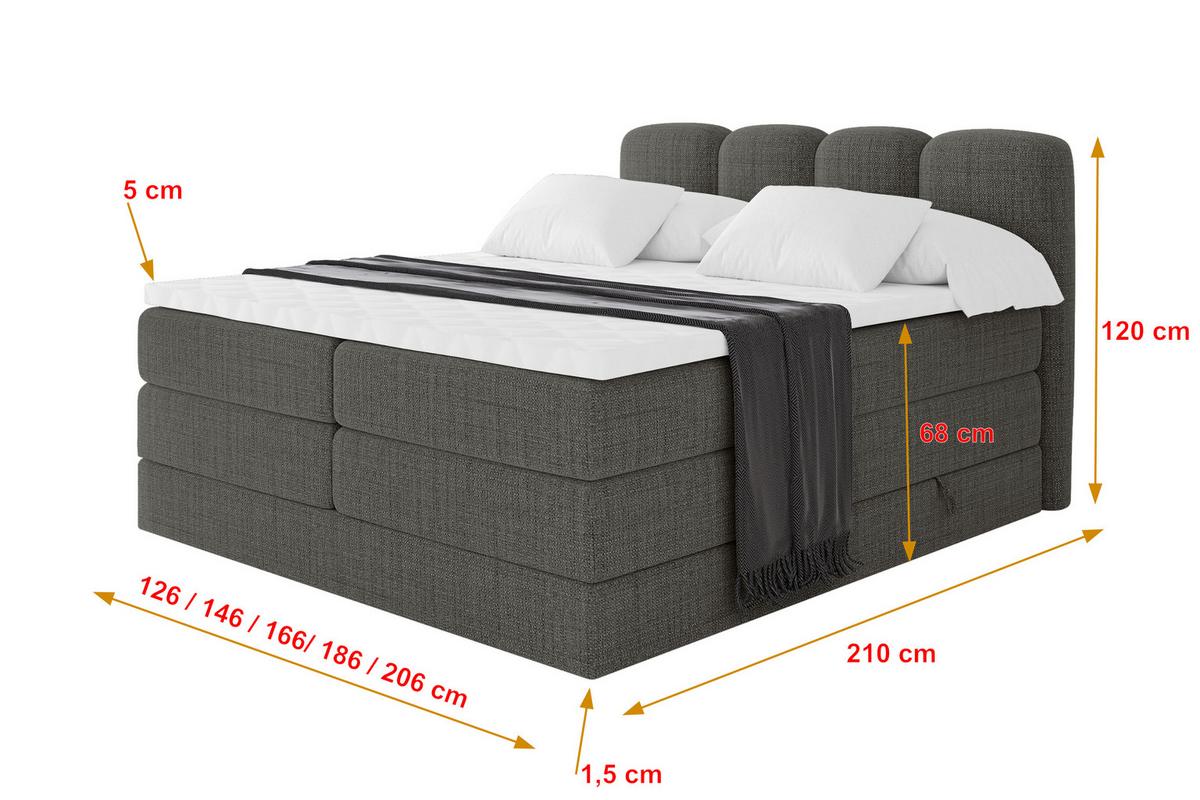 BOXBETT mit Matratze H3|H4 - NINA KING - 180x200 cm - Grau - Grau, Holzwerkstoff (180/200cm) - ALTDECOR