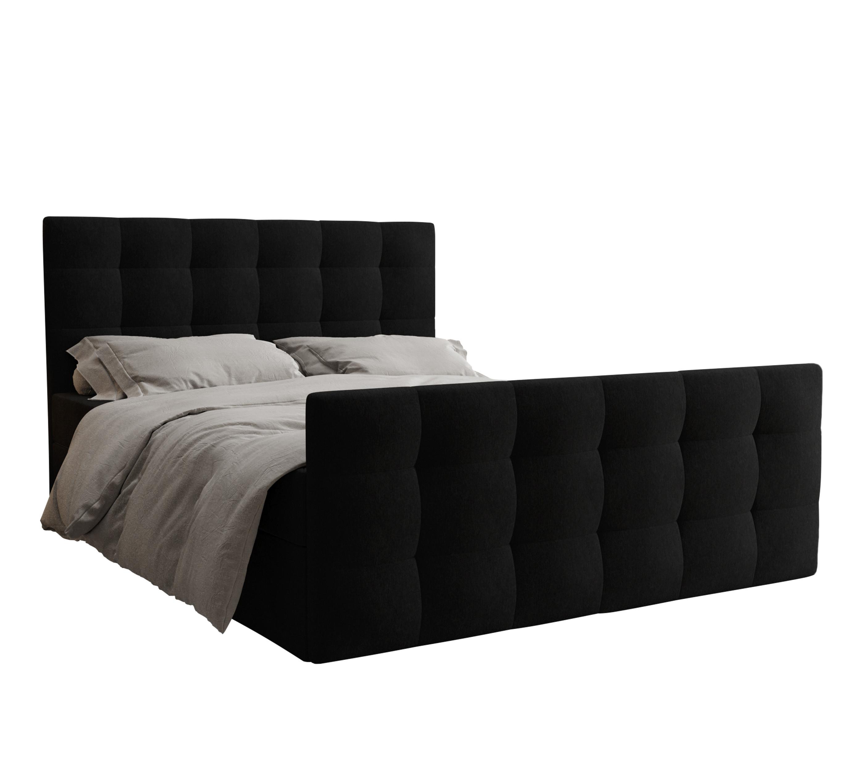 BOXBETT Orchido 140/200 cm in Schwarz – mit Bettkasten + TOPPER - Schwarz, Holz/Holzwerkstoff (140/200cm) - AX Living