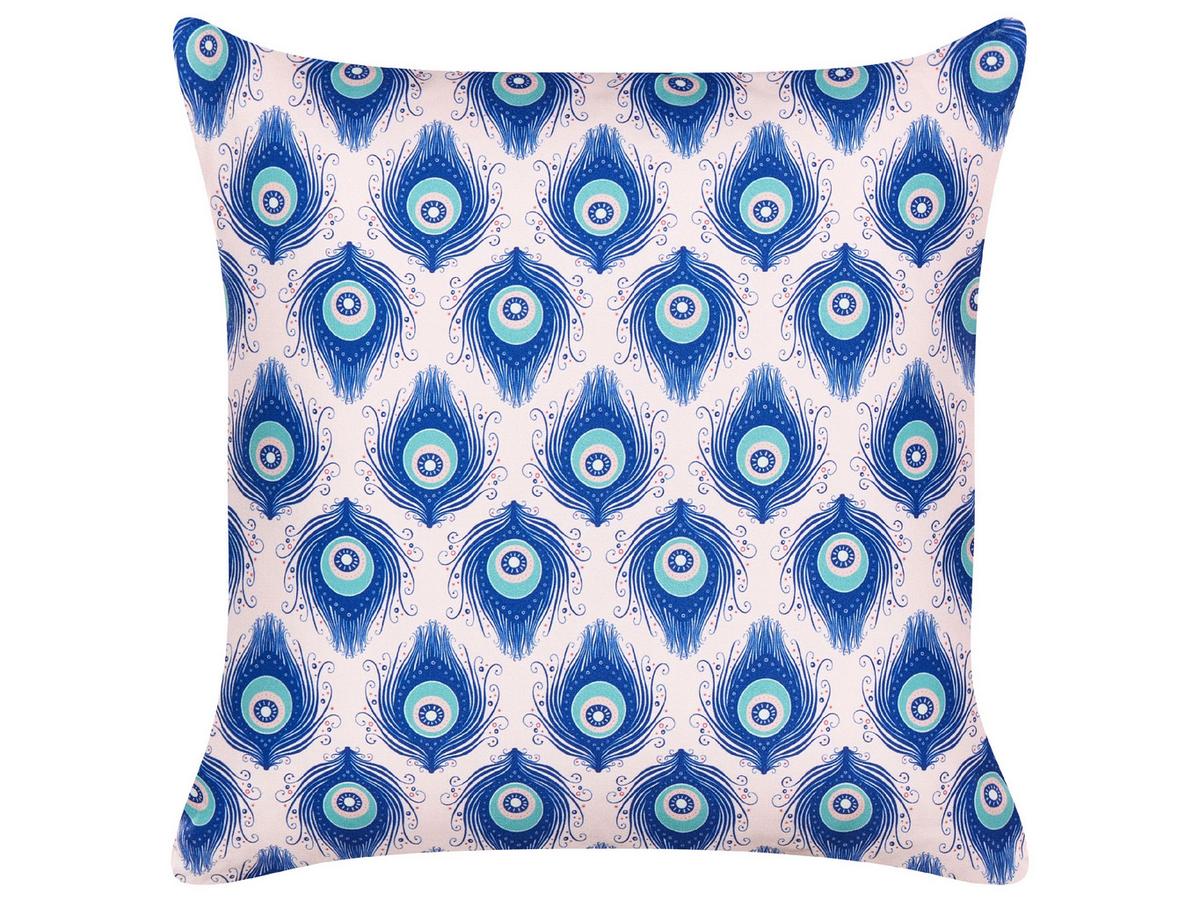 OUTDOOR-KISSEN 2er-Set Pfauenmuster blau/rosa 45/45 cm Ceriana - Blau, Textil (45/45cm) - Beliani