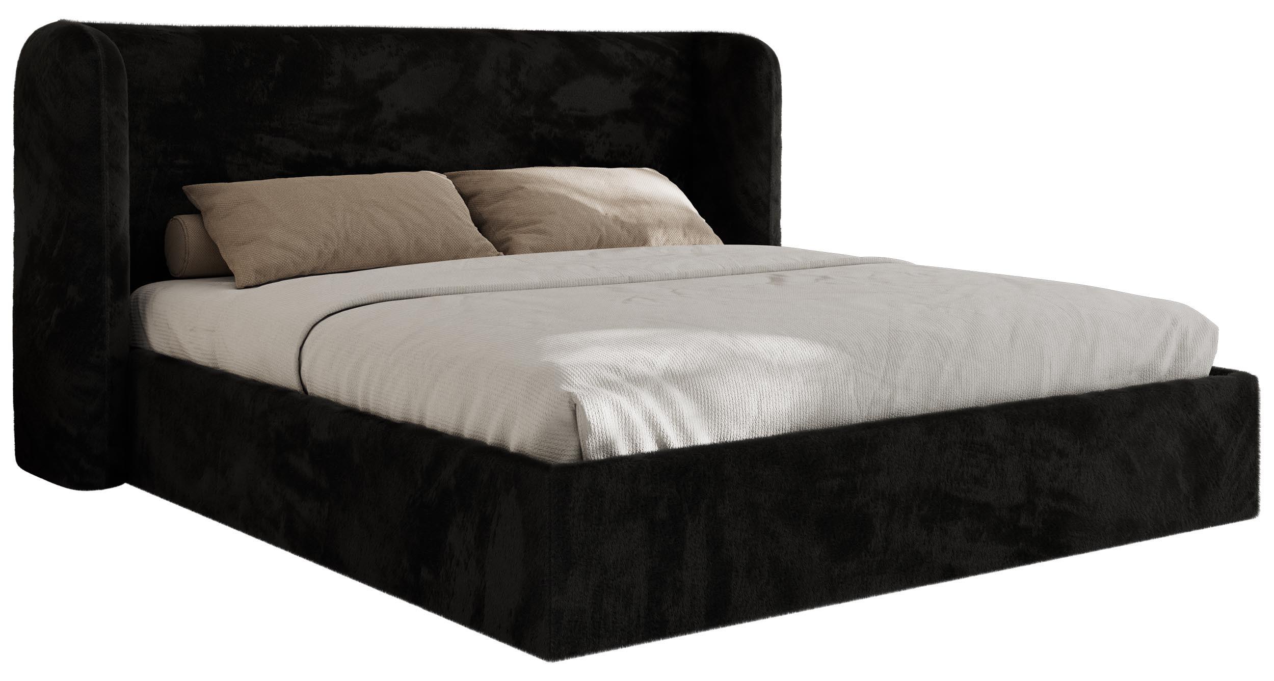 POLSTERBETT EMORA CLASSIC 160/200 - Schwarz Plüsch - Pocket-Matratze - Schwarz, Textil (160/200cm) - MKS