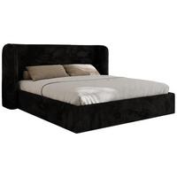 POLSTERBETT EMORA CLASSIC 160/200 - Schwarz Plüsch - Multipocket-Matratze - Schwarz, Textil (160/200cm) - MKS