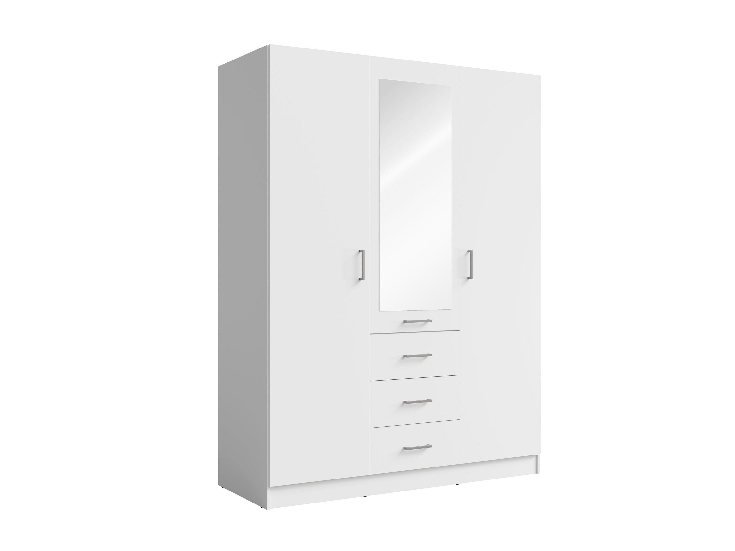 DREHTÜRENSCHRANK NEVARIS 150,5/200,5/58cm 3-türig mit Spiegel Weiß - Weiß, Holzwerkstoff (150.5/200.5/58cm) - MASSENO