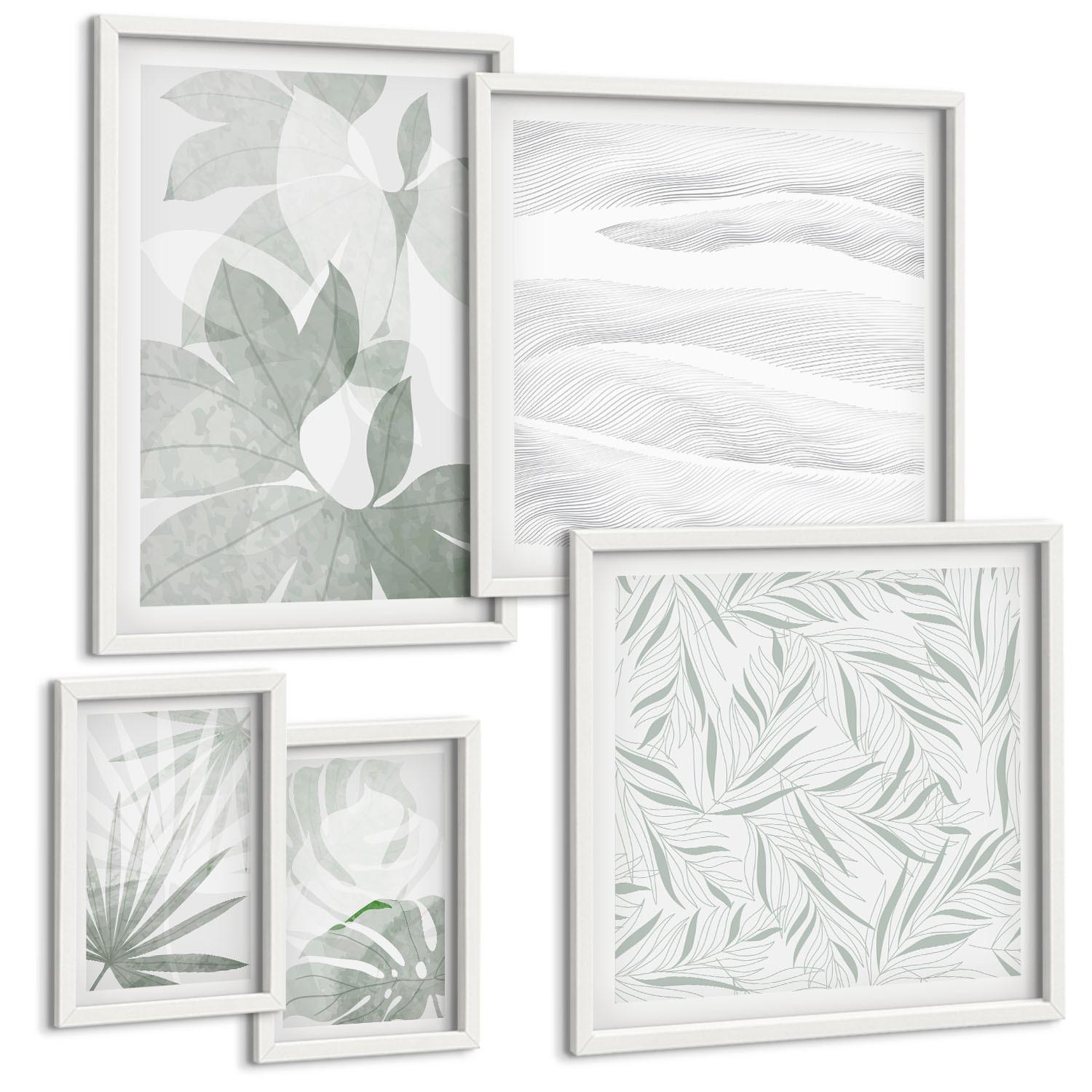 BILDER SET 5er Set - 50x50 cm & 20x30 cm & 40x60 cm Weißer Rahmen - Meeresarchitektur Griechenlands - Weiß, Kunststoff (40/60cm) - TULUP