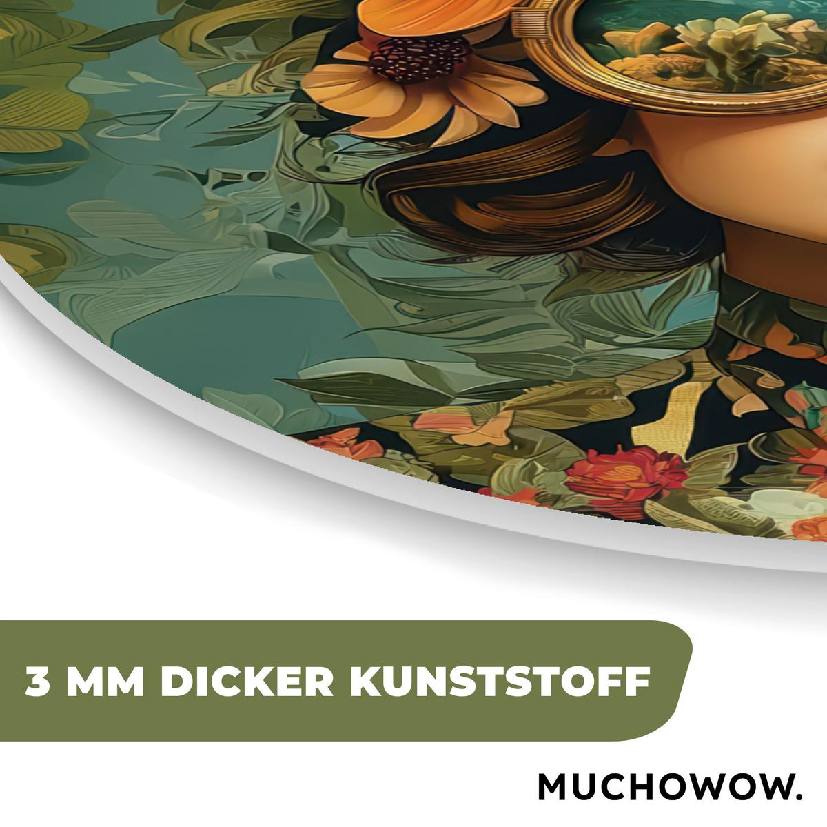 WANDBILD Frau - Blumen - Schmetterlinge - Natur - Vintage Wandbild 60x60 cm - Petrol, Kunststoff (60/60cm) - MuchoWow