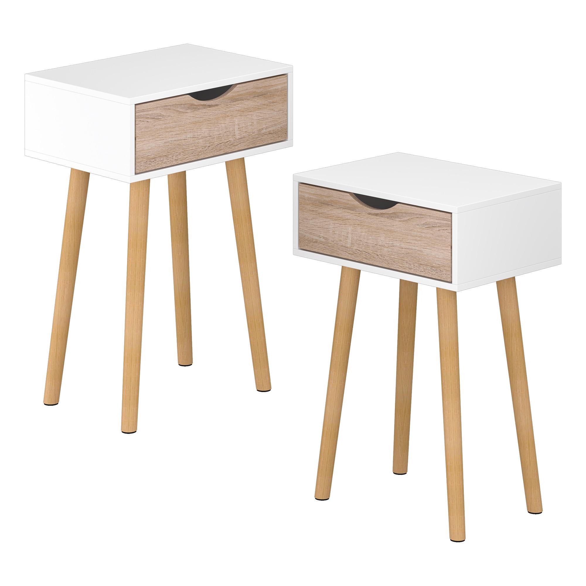 BEISTELLTISCH-SET 2 TLG. Östersund - Eichefarben/Weiß, Holz/Holzwerkstoff (29.5/40/60cm) - [en.casa]
