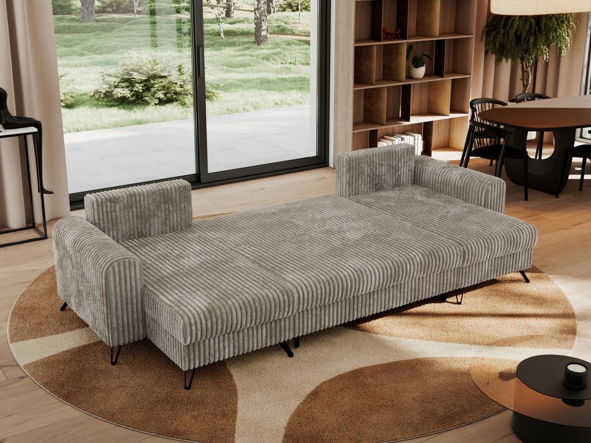 WOHNLANDSCHAFT AXEL U Cord Hellbraun - Hellbraun/Schwarz, Textil/Metall (312/90/140cm) - MKS