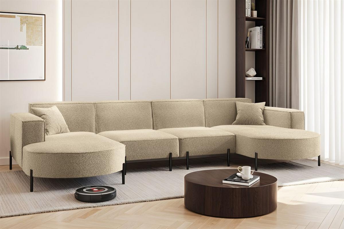 WOHNLANDSCHAFT Valencia Xl - Beige, Holzwerkstoff/Textil (384/80/165cm) - Fun Möbel