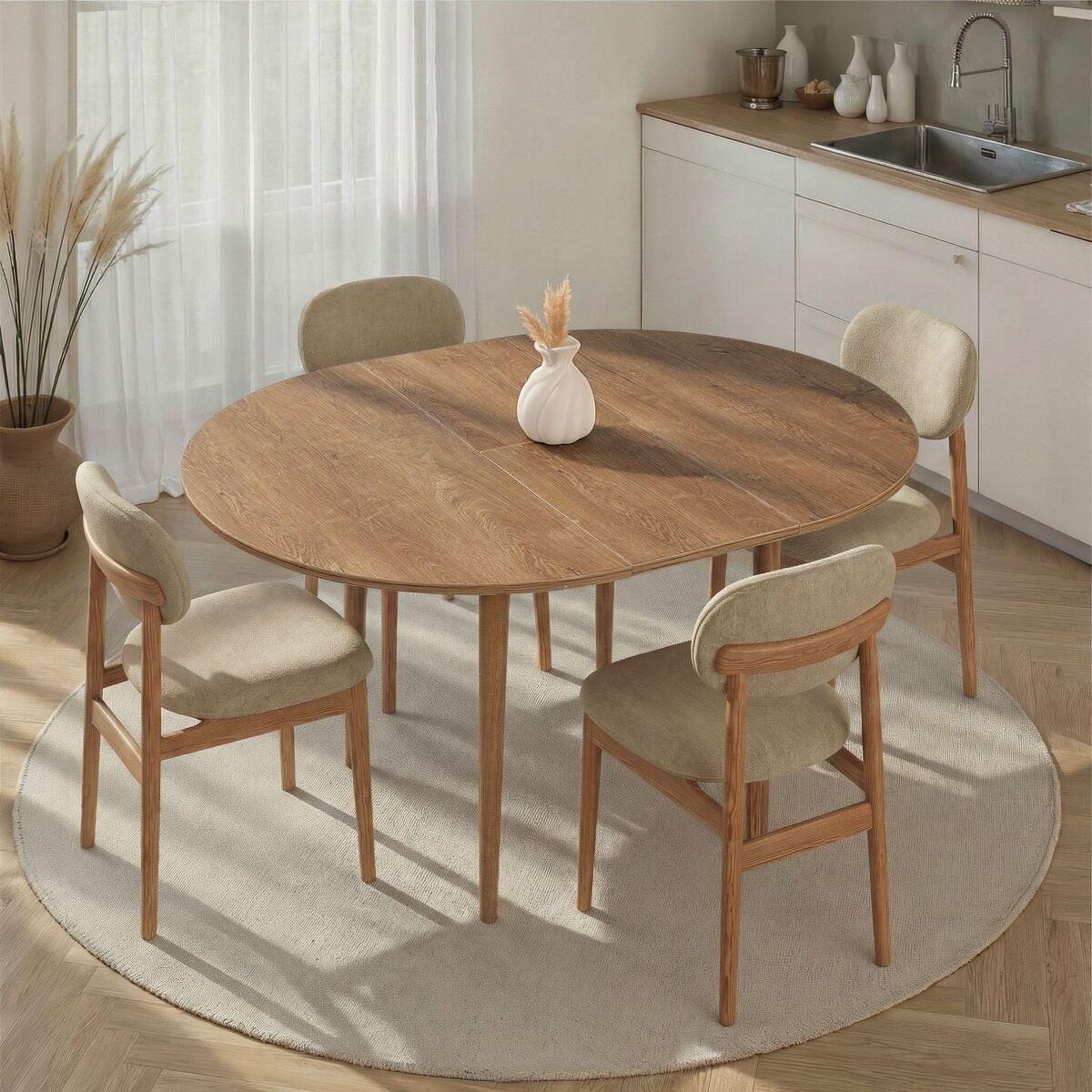 ESSTISCH ausziehbarer von 100 bis 131 cm mit runder Tischplatte 100/100/75 cm - Eichefarben, Holzwerkstoff (111/100/75cm) - Calicosy