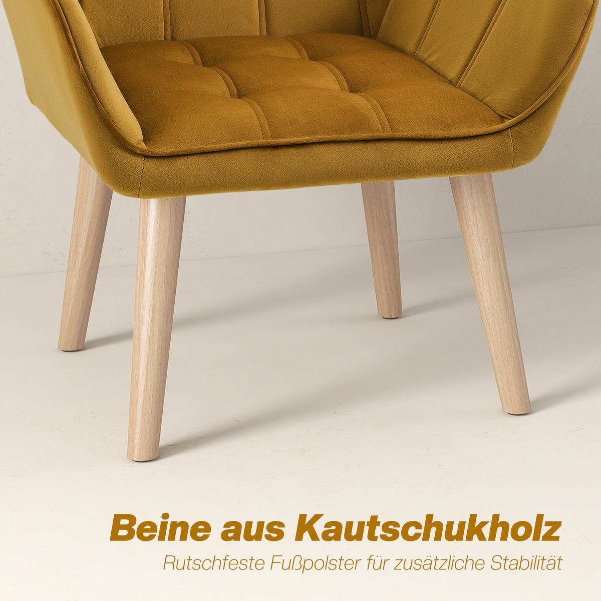POLSTERSESSEL, Skandi Design, bis 120 kg, Kautschukholzbeine - Gelb, Textil (61.5/71/67cm) - HOMCOM