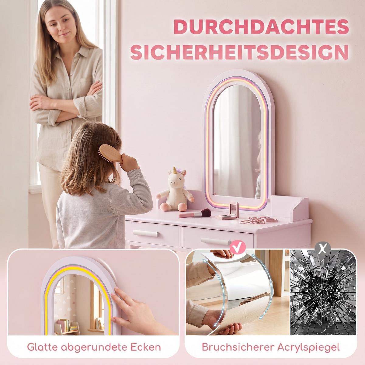 KINDER-SCHMINKTISCH-SET MDF Kiefernholz 2er Set Rosa - Weiß/Rosa, Holz/Holzwerkstoff (36/100/60cm) - AIYAPLAY
