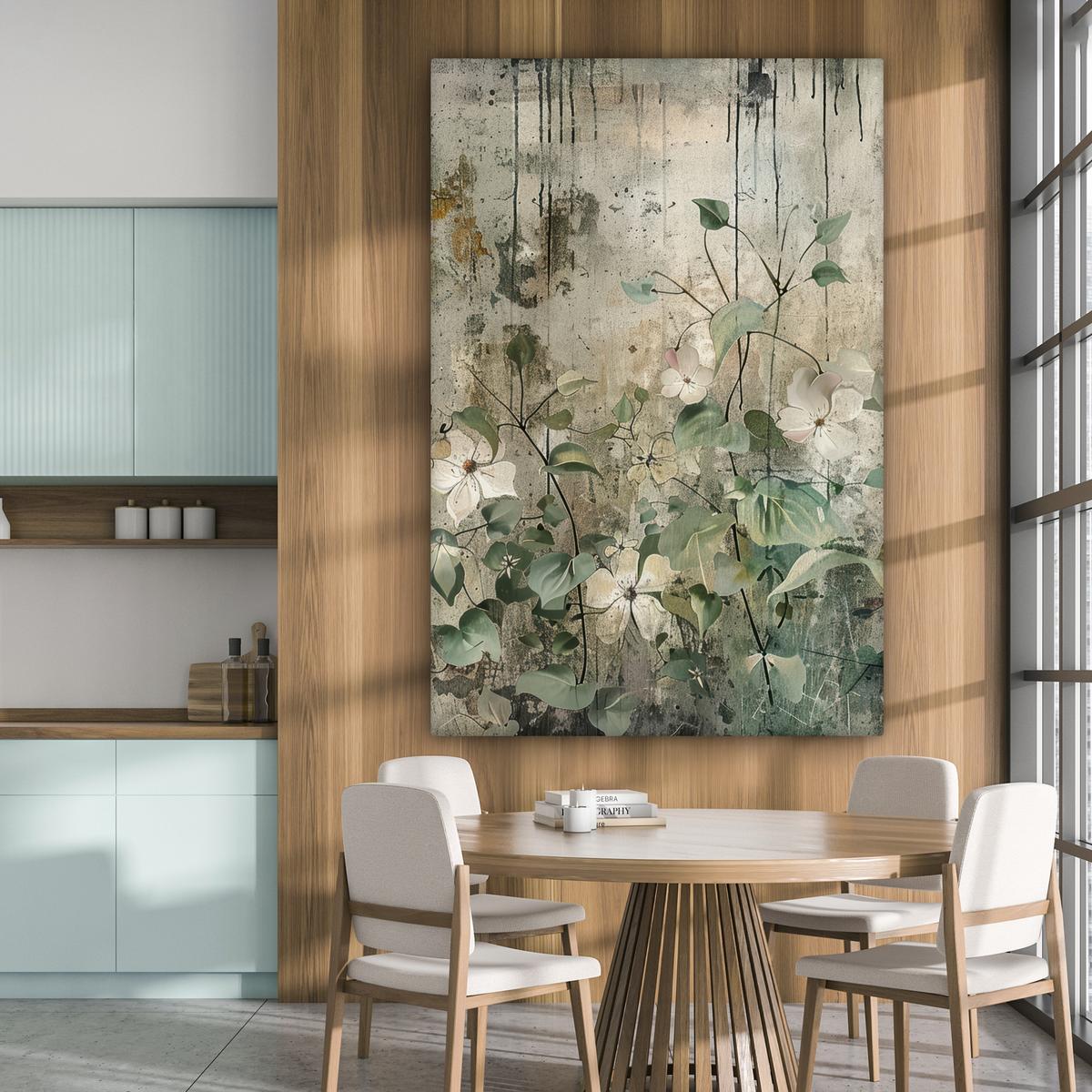 LEINWANDBILD Blumen - Blätter - Abstrakt - Modern Deko Groß 90x140 cm - Grau, Textil (90/140cm) - MuchoWow