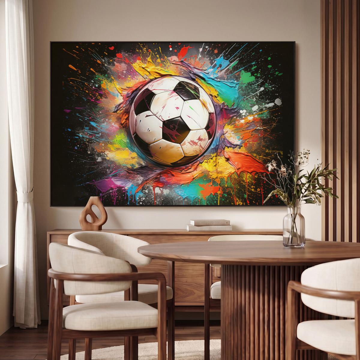 LEINWAND Bilder mit Rahmen - Fußball - Farbe - Farben - Schwarz - Weiß - 120x80 - Weiß, Textil (120/80cm) - MuchoWow