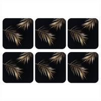 GLASUNTERSETZER 6er-Set Blätter - Pflanzen - Gold - Schwarz - Luxus Getränkeuntersetzer 10x10 cm - Schwarz, Naturmaterialien (10/0.2cm) - MuchoWow