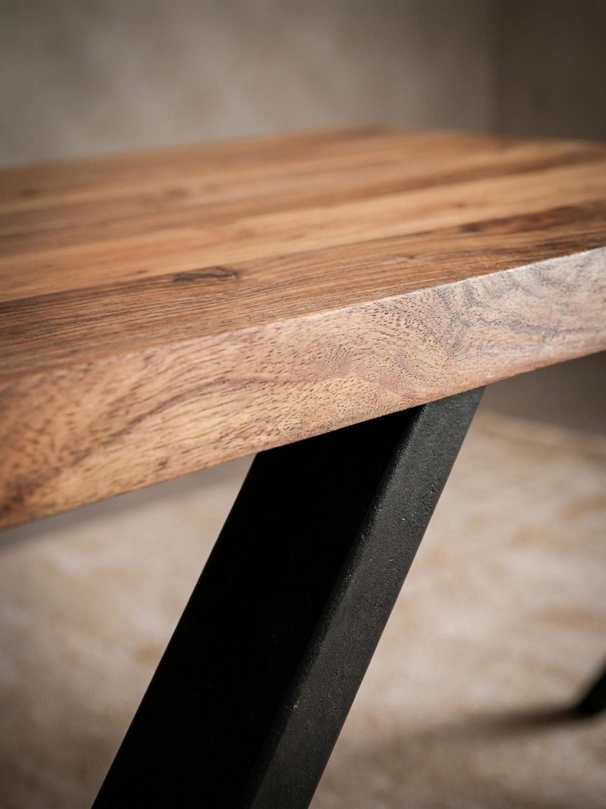 ESSTISCH Massivholz Metall X-Gestell Baumkante Industrial KRETA, Goldbraun-Schwarz 180x90x76 cm - Schwarz/Braun, Holz/Metall (90/180/76cm) - KADIMA DESIGN