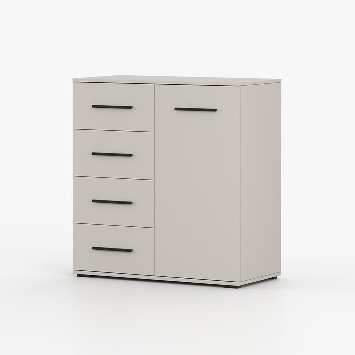 KOMMODE FRIDA MINI 01 KK 90 cm Kaschmir/Kaschmir, vier Schubladen, eine Drehtür, schwarze Griffe - Kaschmir/Schwarz, Holzwerkstoff/Kunststoff (90/96/45cm) - imoebel24