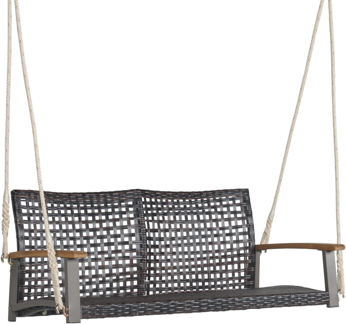 SCHAUKELBANK Braun（2er-Set) - Braun, Naturmaterialen (131/54/68cm) - COSTWAY